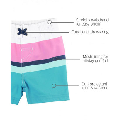 Vestido de Baño (Swim Trunks) - Azul con Rosado Colorblock