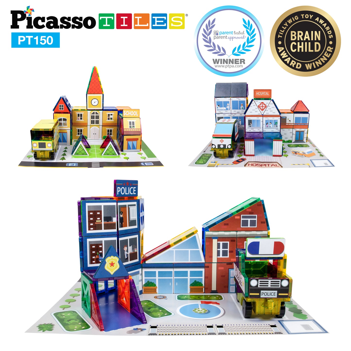 Bloques Magnéticos - Set de 150 Piezas 3 Temas en 1