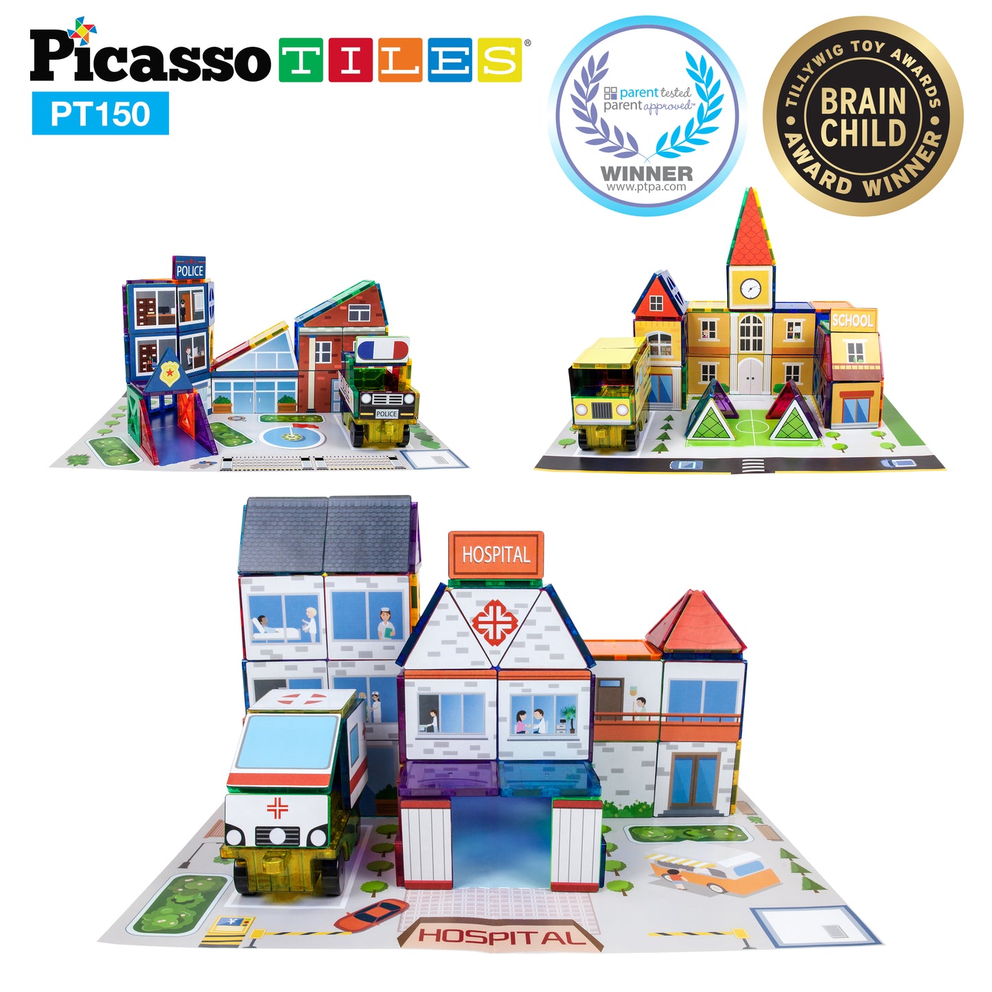 Bloques Magnéticos - Set de 150 Piezas 3 Temas en 1