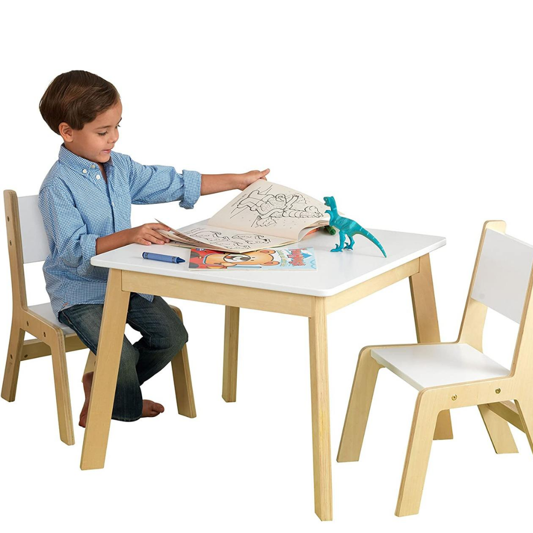 Juego de Mesa Cuadrada y 2 Sillas Madera/Blanco