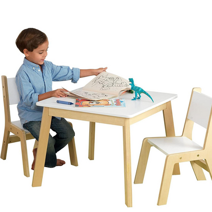 Juego de Mesa Cuadrada y 2 Sillas Madera/Blanco